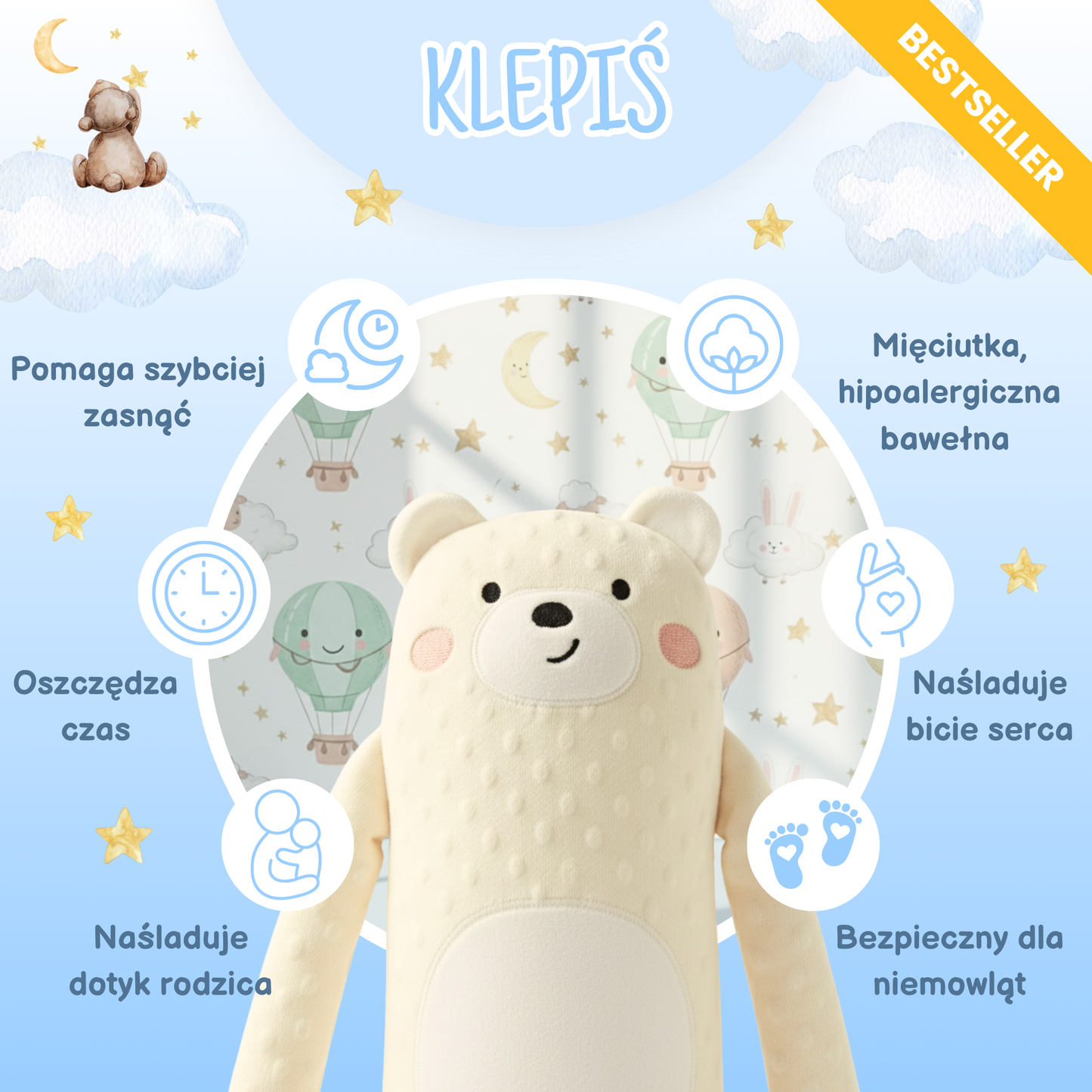 Klepiś Duży Miś - Usypiająca Łapka Dla Dzieci